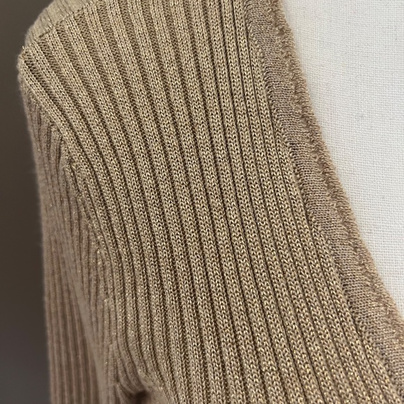 New York & Company Women's Gold Metallic Low Cut Button Cardigan, Size Large - Picture 4 of 9